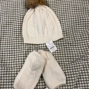 J. Crew Cream Cable Knit Hat and Mittens